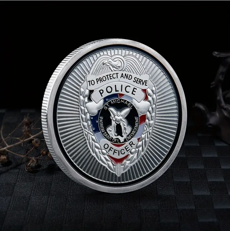Police Officer Challenge Coin - Skull Double Gun Commemorative Commemorative Badge "To Protect and Serve"