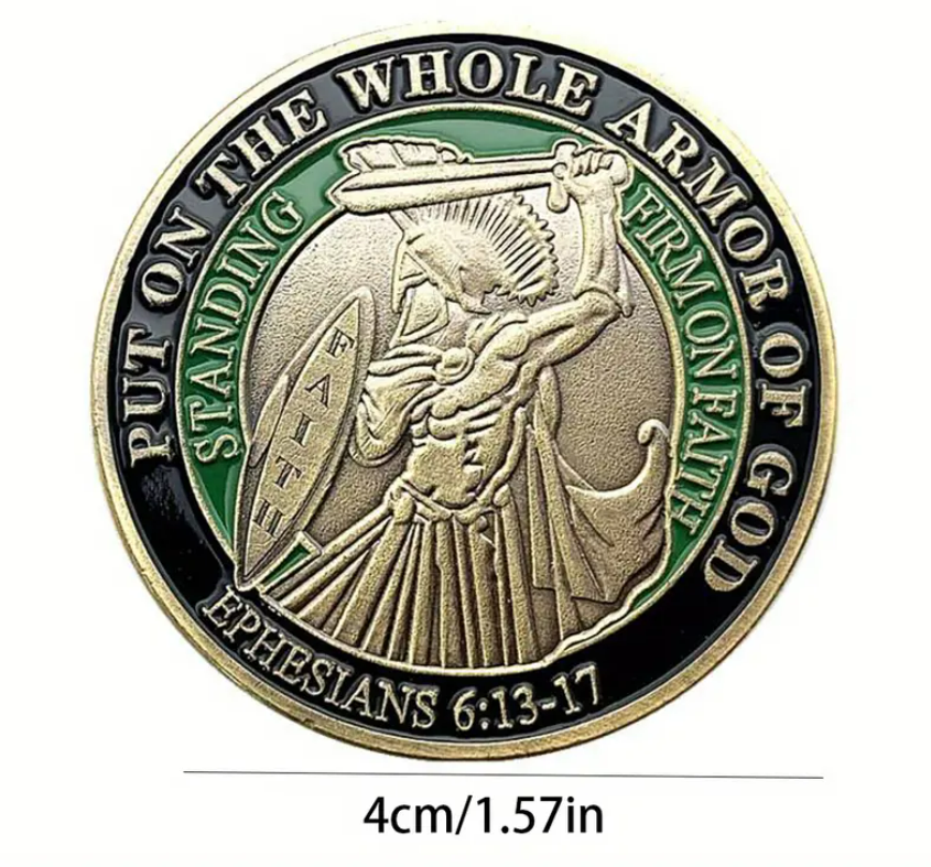 Put on the Whole Armor of God Warrior Bronze Painted Commemorative Coin