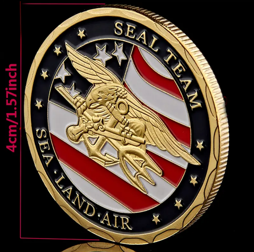 Golden Plated Souvenir Coin, USA Seal Team, Sea Land Air Challenge Coin