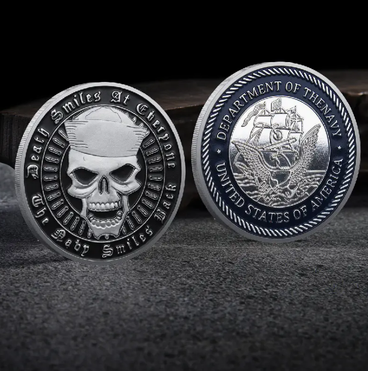 U.S. Navy Silvery-Plated Colorful Skulls Series Challenge Coin - The Navy Smiles Back