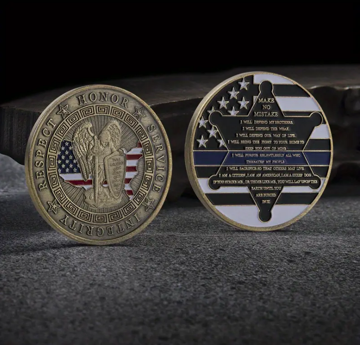 Thin Blue Line St. Michael Police Officers Challenge Coin - "Make No Mistake" Motto
