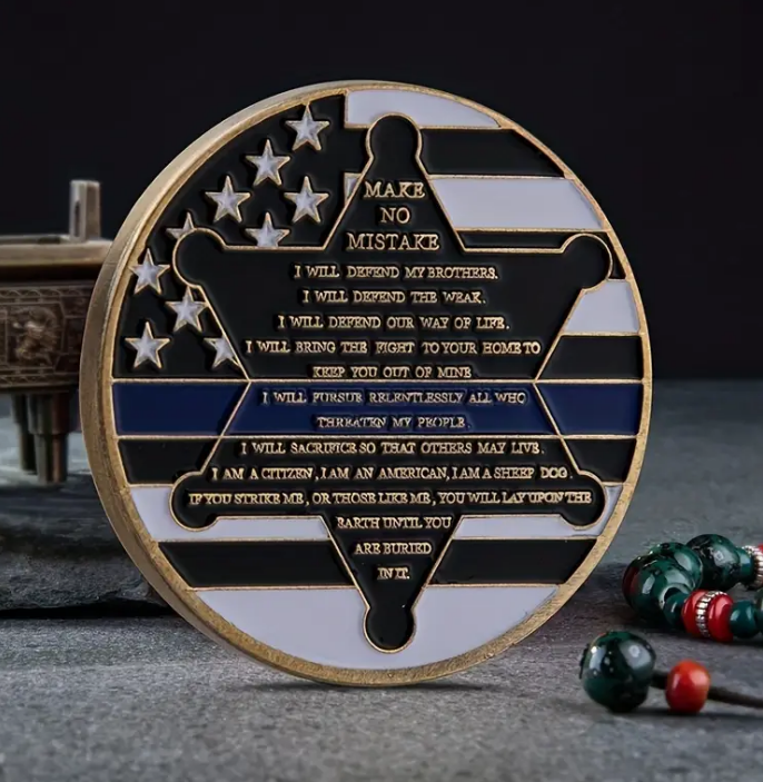 Thin Blue Line St. Michael Police Officers Challenge Coin - "Make No Mistake" Motto