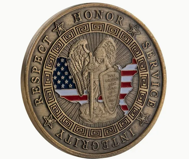 Thin Blue Line St. Michael Police Officers Challenge Coin - "Make No Mistake" Motto