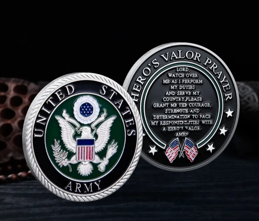 US Army Challenge Coin with Hero's Valor Prayer