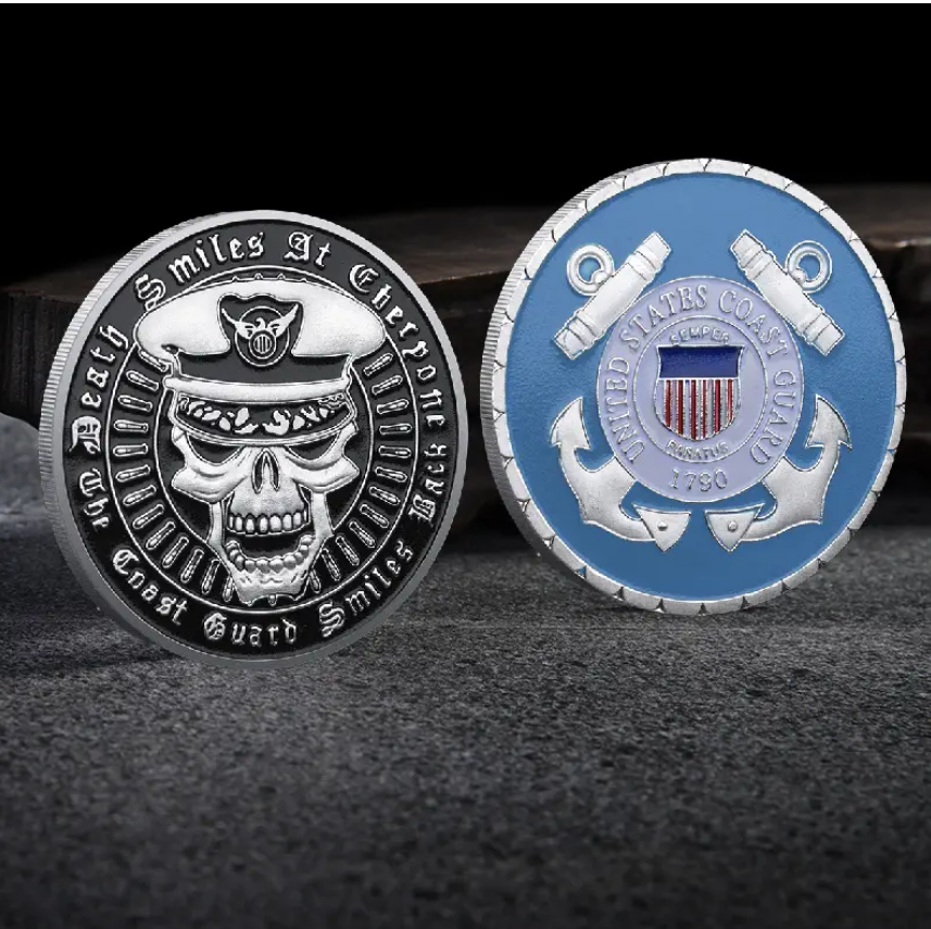 U.S. Coast Guard Silvery-Plated Colorful Skulls Series