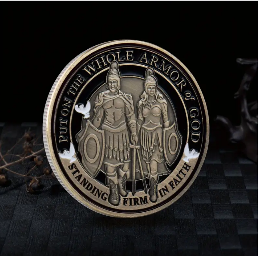 Warrior Double Knight Armor - Put on the Full Armor of God, Ephesians 6:11-17 Bronze Plated Commemorative Medallion