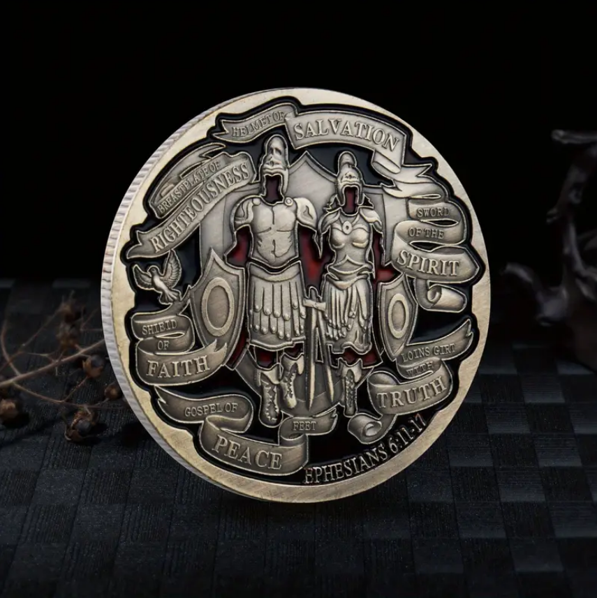Warrior Double Knight Armor - Put on the Full Armor of God, Ephesians 6:11-17 Bronze Plated Commemorative Medallion
