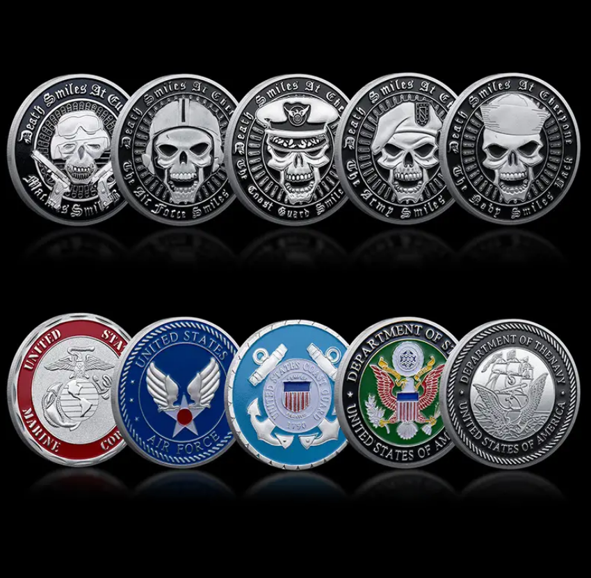 U.S. Coast Guard Silvery-Plated Colorful Skulls Series
