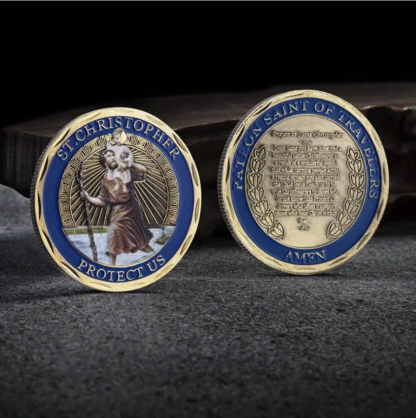 St. Christopher Protect US Patron Saint of Travelers Bronze Commemorative Challenge Coin