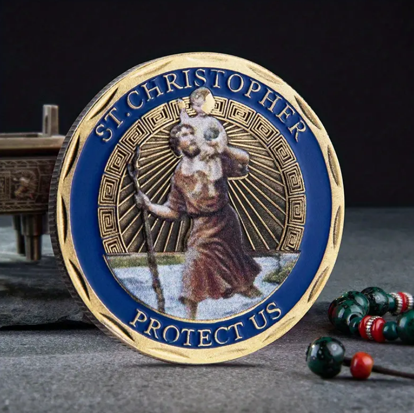 St. Christopher Protect US Patron Saint of Travelers Bronze Commemorative Challenge Coin
