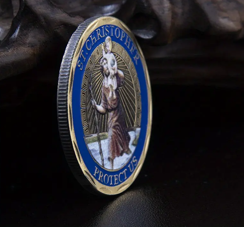 St. Christopher Protect US Patron Saint of Travelers Bronze Commemorative Challenge Coin