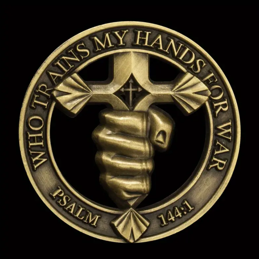 The Sword of the Spirit Bronze Plated Cut Out Challenge Warriors Coin - Psalm 144:1